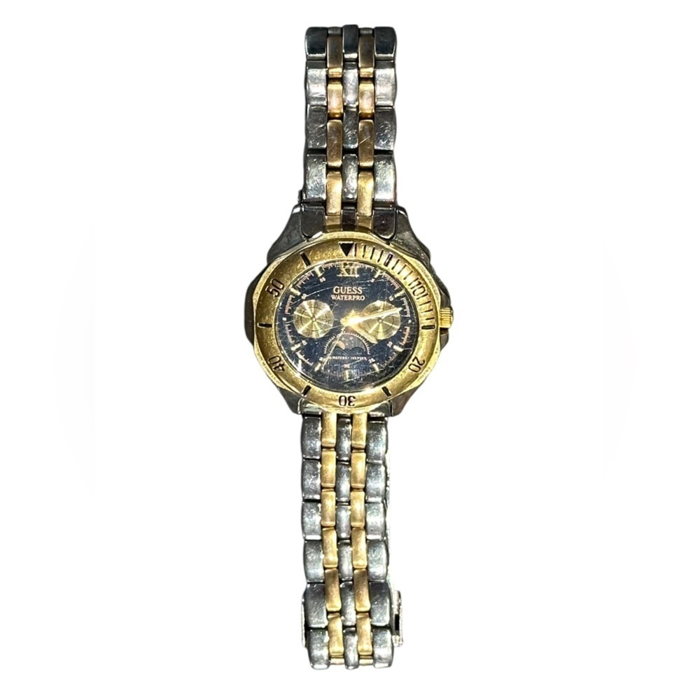 Guess Men’s Waterpro Watch Blue Face Stainless Steel Band Two Tone Vintage - Picture 7 of 8